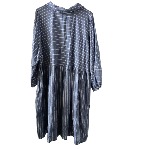Caslon Blue Striped Linen Button-Up Dress Size 1X - Picture 2 of 5